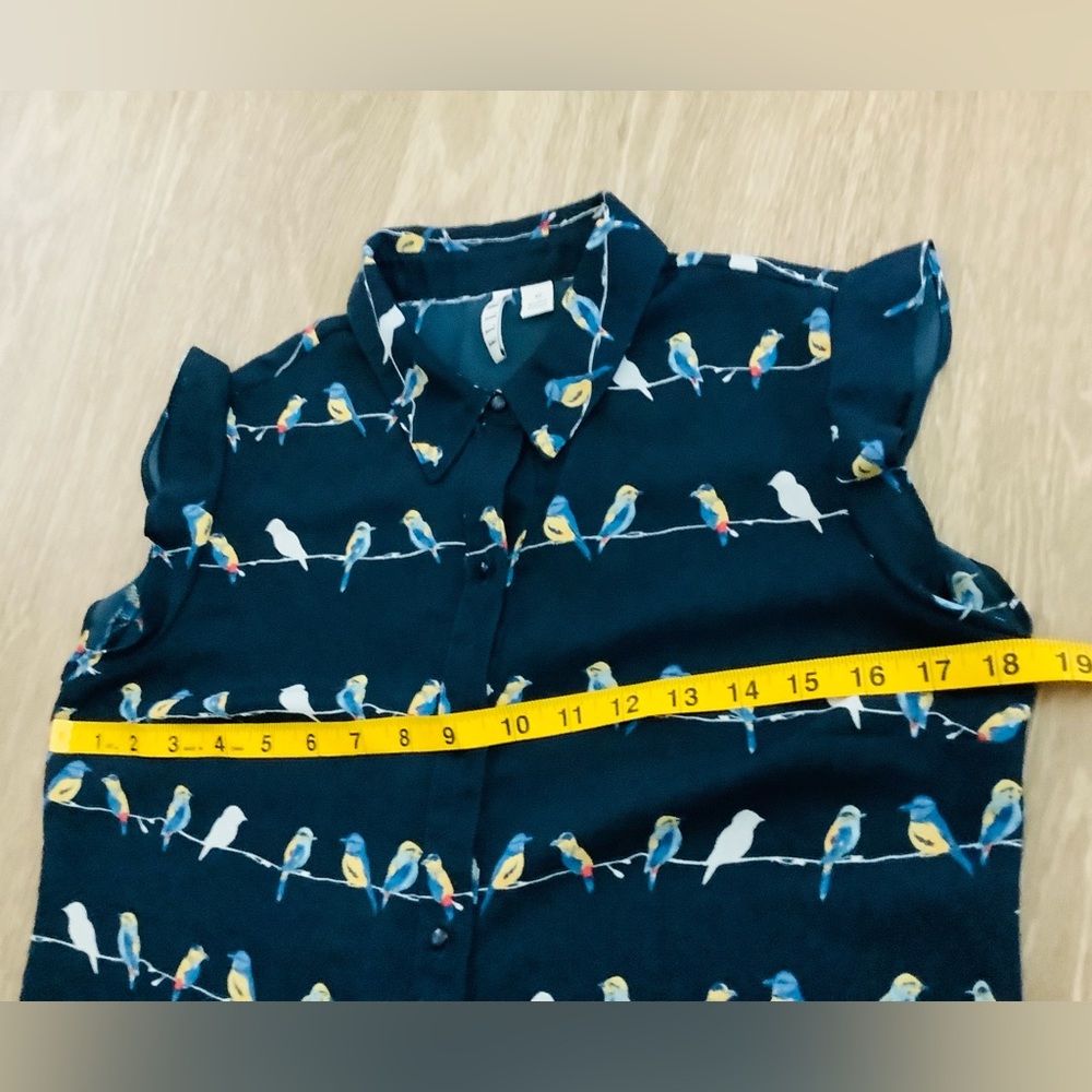 Elle Dark Blue Shirt with Colorful Bird Design - Picture 6 of 6